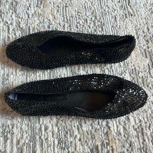 Vintage 90s/Y2K women's glam party black sequin ballet flats size 9/size 40